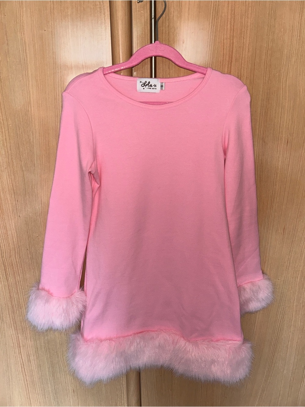 Lola + The Boys Pink Long-Sleeve Faux-Fur Trim Tunic